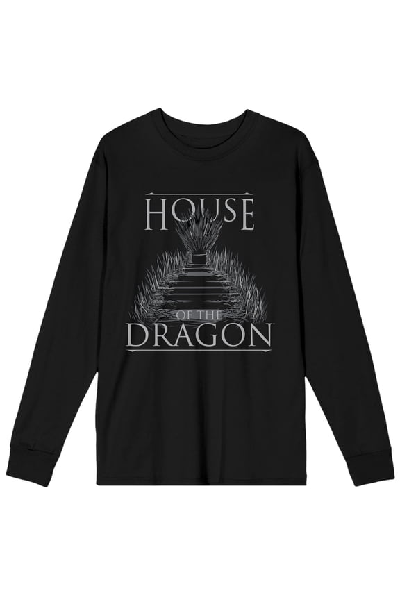 House Of The Dragon Throne Logo Men's Black Long Sleeve Shirt-3XL