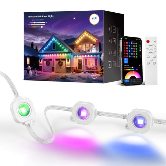 House Permanent Outdoor Lights, 200FT RGB+IC Outdoor Decor Light with 111+ Scene Modes, 120 LED Lights, Smart APP & Remote Control, Waterproof Permanent Light for Daily Holiday Decorations