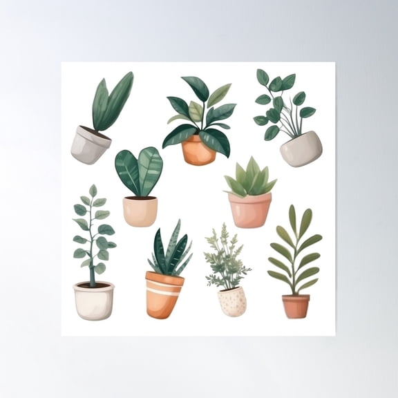 House Plant Combo Poster Wall Art, Modern Wall Decor For Living Room Bedroom, 24x24 UNFRAMED