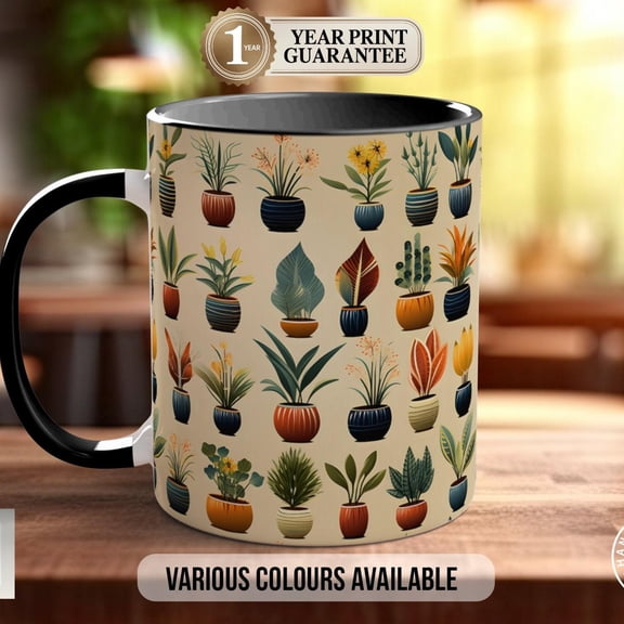 House Plants Art Mug: Full Wrap Design, Coloured Ceramic Coffee Cup