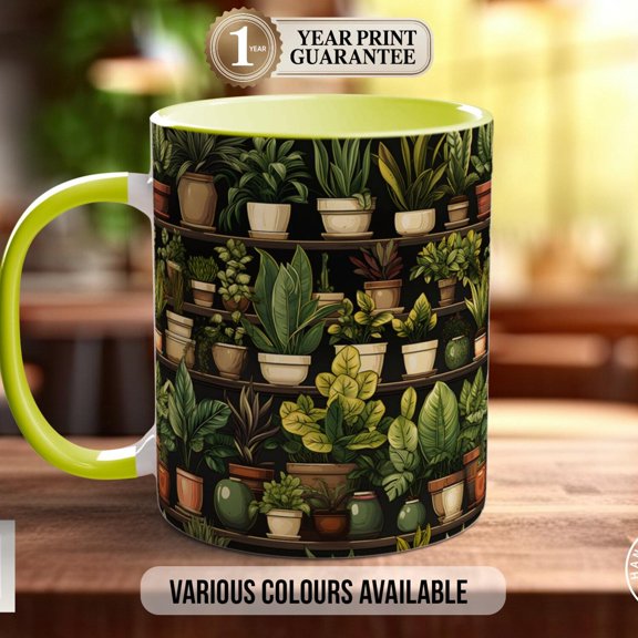 House Plants Art Mug: Full Wrap Design, Coloured Ceramic
