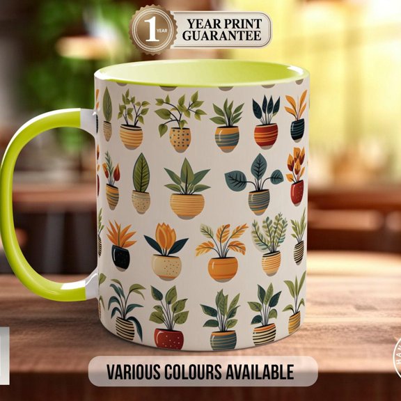 House Plants Art Mug: Full Wrap Design, Coloured Ceramic