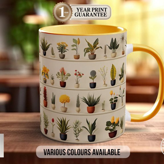 House Plants Art Mug: Full Wrap Design, Coloured Ceramic