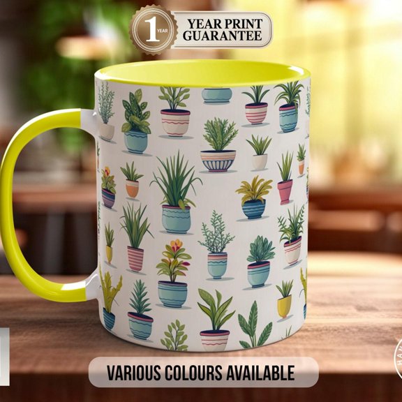 House Plants Art Mug: Full Wrap Design, Coloured Options