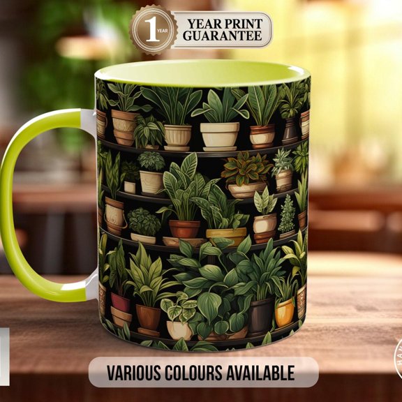 House Plants Art Mug: Full Wrap Design, Coloured Options