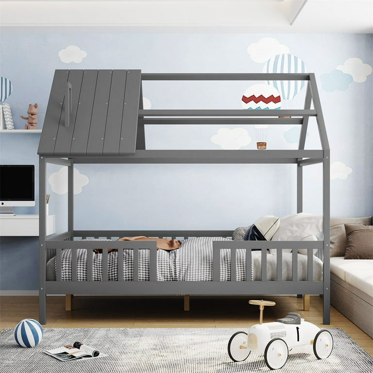 House Platform Bed Solid Wood Full Size Platform Bed Frame with
