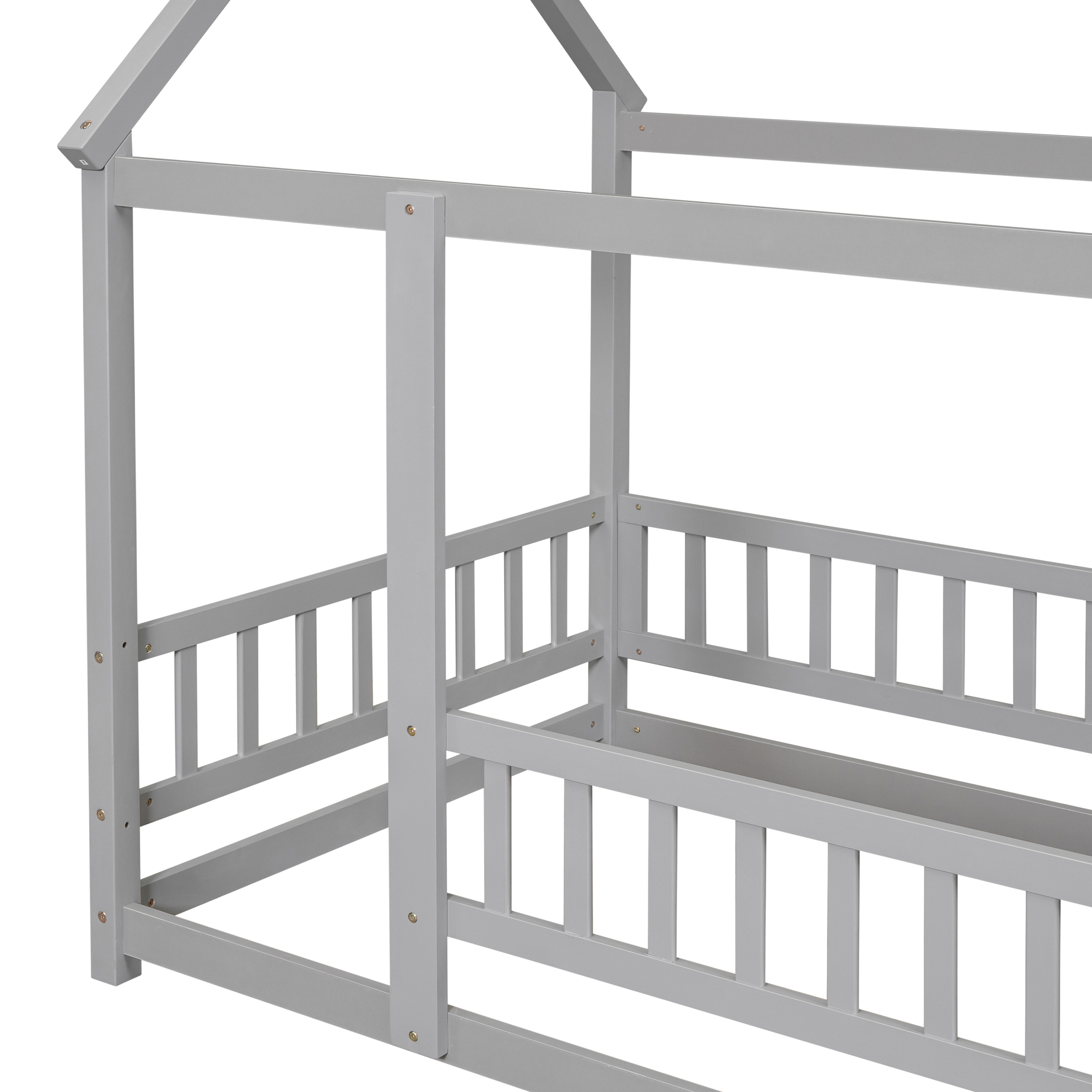Twin Size Wooden Bed with House Roof Frame - Grey