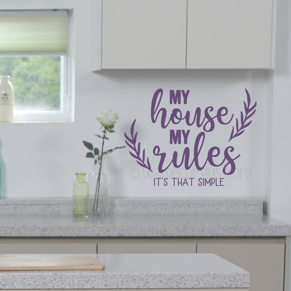 House Rules Decal for Walls Inspirational Wall Quote Family Room Decor Lettering Removable Sticker Made in the USA 12x9-Inch Plum