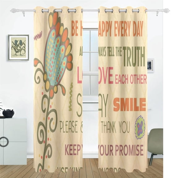 House Rules Flowers Blackout Curtains, 55W x 72/84L Living Room Bedroom Curtains, Heat Insulation and Sun Protection, 2-Pack