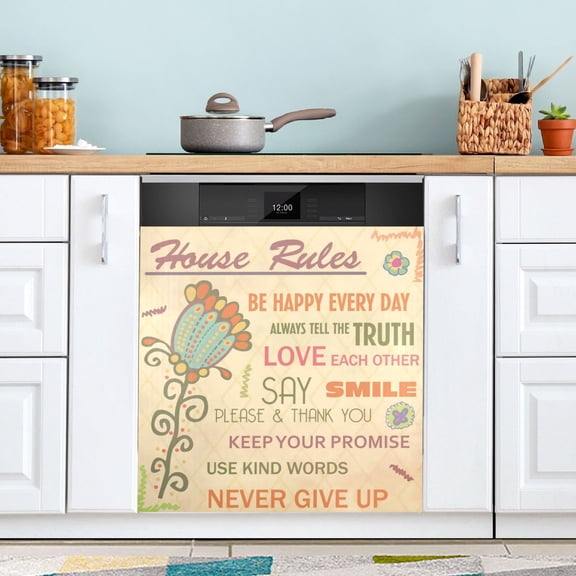 House Rules Flowers Dishwasher Magnet Cover Reuseable Refrigerator Magnet Cover Decal Fridge Microwave Stickers Hoilday Party Decor 23 x 26 Inch