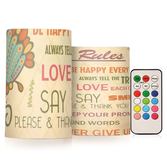 House Rules Flowers Flickering Flameless Candles Battery Operated with Remote Timer LED Pillar Candles Set of 2