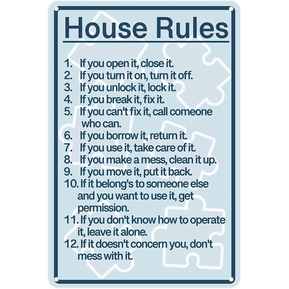 House Rules Metal Tin Sign, 8 x 12 Inch Inspirational Family Wall Decor for Living Room, Entryway, Kitchen, Farmhouse Home
