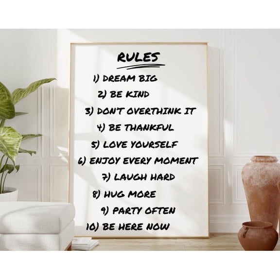 House Rules Print, Retro Quote Print, Trendy Poster, Apartment Decor, Dorm Decor, Bar Cart Art, Aesthetic Wall Art Wall Art, Modern Wall Decor, 12x18 UNFRAMED
