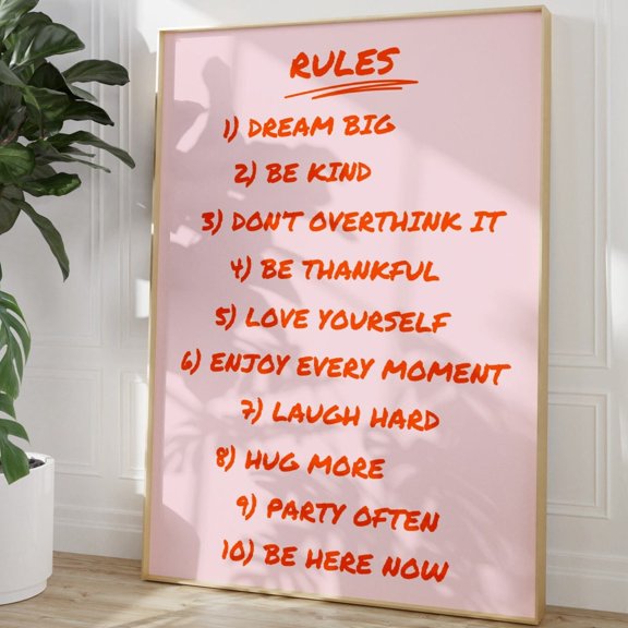 House Rules Print Retro Quote Print Trendy Poster Pink Orange Print Dorm Decor Bar Cart Pink Wall Art