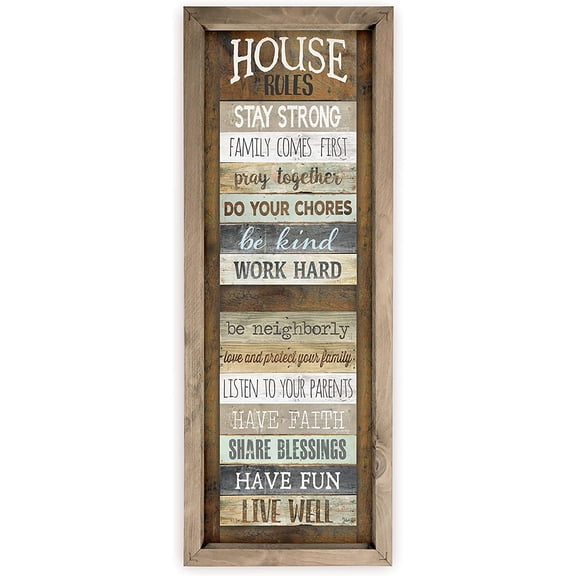 House Rules Rustic Framed Wood Farmhouse Wall Sign 12x36 (Frame Included)