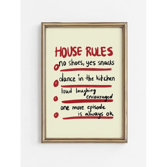 House Rules Typography Playful Home Decor, Unframed Paper Poster 8x10in