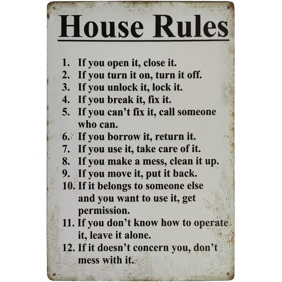 House Rules Vintage Metal Sign Inspirational Quotes Family Decor Sign Farmhouse Country Home Decor Door Plaque 8X12Inch