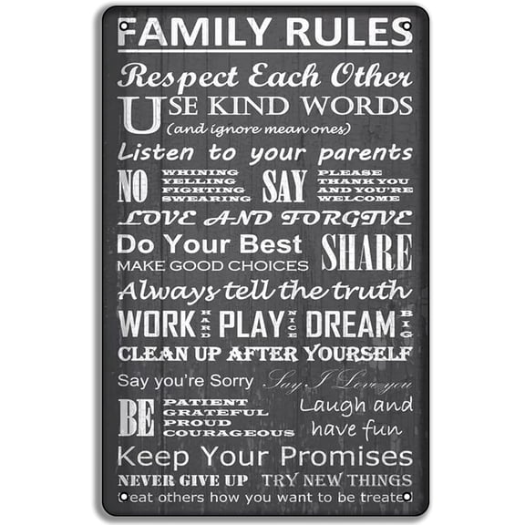 House Rules Vintage Metal Tin Sign, Family Rules Humor Wall Decor Plaque, 8 x 12 Inch, for Home Kitchen Bar Pub Man Cave Garage