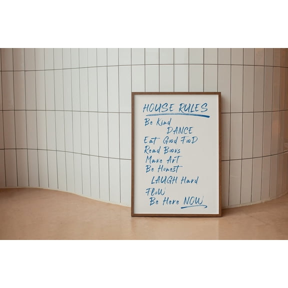 House Rules Wall Art Blue And White Minimalist Poster Housewarming Decor Modern Art Poster Motivational Art Poster Downloadable Poster Home Decor, 24x36 UNFRAMED