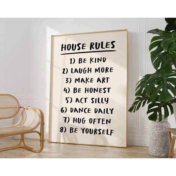 House Rules Wall Art, Inspirational Family Print Home Decor #1416, Unframed Poster Size 16x24