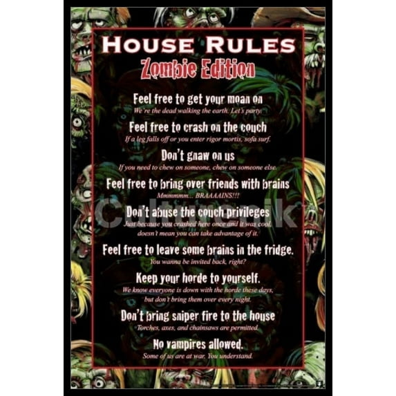 House Rules - Zombie Laminated & Framed Poster (36 X 24)