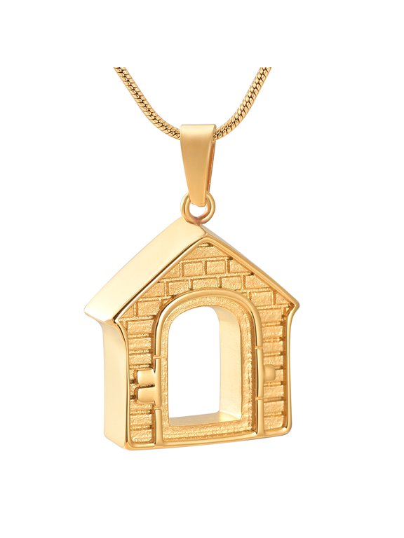House Shape Urn Necklace for Ashes for Family Cremation Jewelry Stainless Steel Memorial Pendant for Women Men
