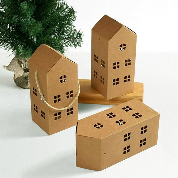 House Shaped Gift Box With Handle, Large Holiday Cardboard Gift Bag For Christmas Decoration And Presents Yellow