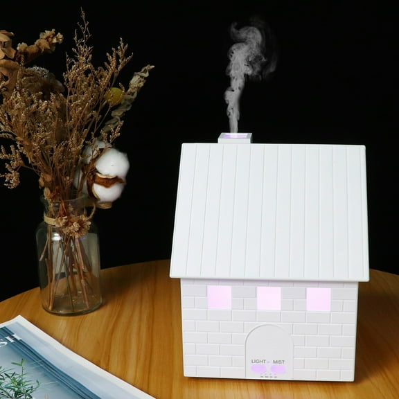 House Shaped Humidifier,Small Aromatherapy Diffuser with 7-Color LED Lights USB Portable Mini Home Decor, Ultrasonic Diffusers for Essential Oils, Cool Mist Humidifier for Office Home (White)