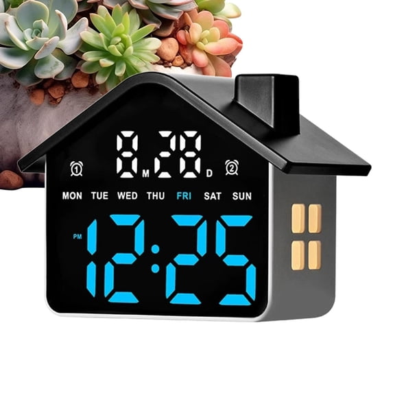 House Shaped LED Digital Alarm Clock, Dimmable Date Temperature Display ...