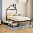 thumbnail image 1 of House-Shaped Platform Bed with Twin Size Trundle, Twin Size Metal Platform Bed Frame for Kids Girls Boys, No Needed Box Spring, Black, 1 of 8