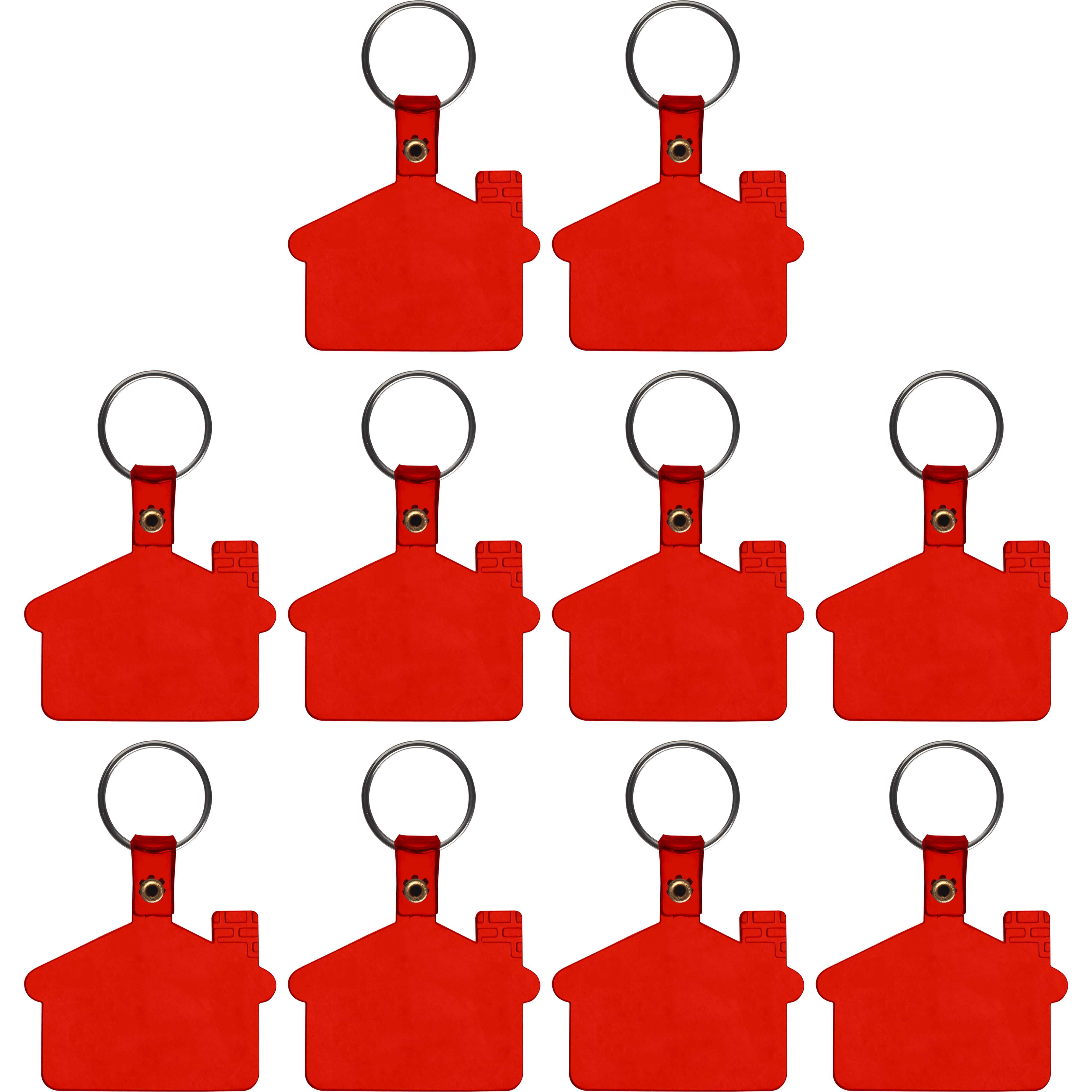 House Shaped Soft Key Tags Set of 10, Bulk Pack - Perfect for Tradeshows, Party Favors, Events - Transparent Red