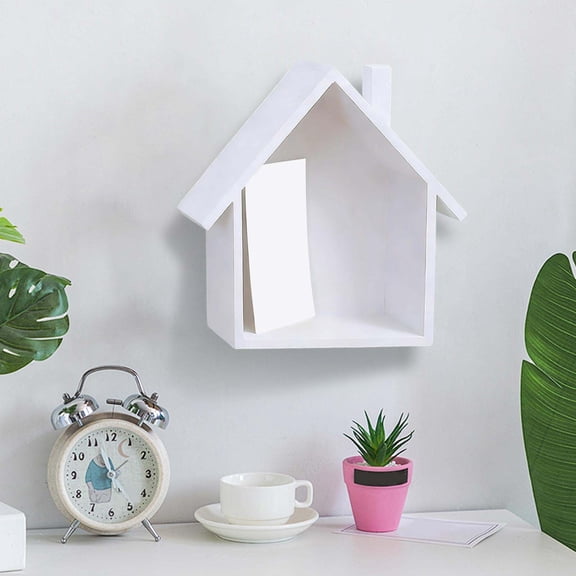 House Shaped Wooden Shadow Cubby Box,Hanging Display Shelf Organizer,9.29x7.32x2.99in Wall Mounted Curio Cabinet Wooden Display Case Miniature Shelf for Figures