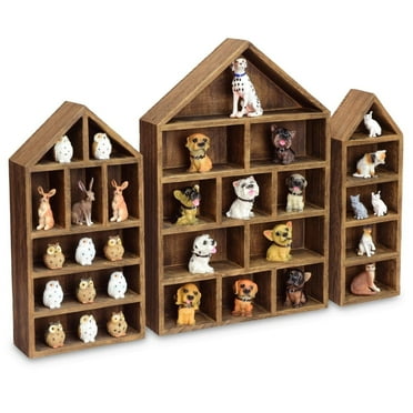 House-Shaped Wooden Shadow Cubby Display Shelf, Set of 3 Brown