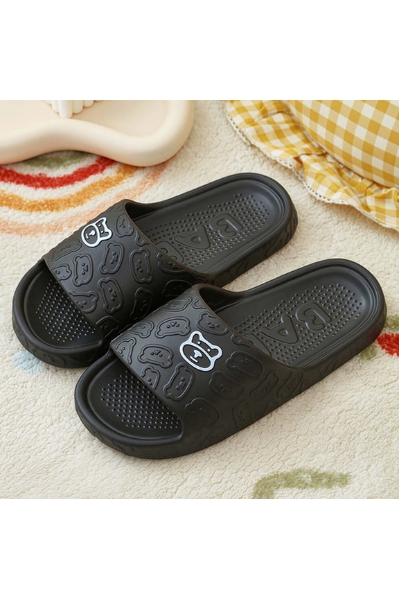 House Slides For Men And Women Everyday Indoor Outdoor Bathroom Slippers Thick Sole Light Walking Pool Shower Home Comfort Footwear Clean Modern Look Black 10-10.5