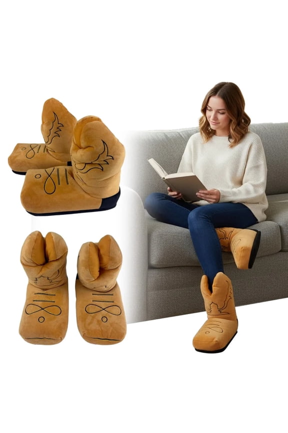House Slipper Boots, Cowboy Boot Slippers for Women Men, Novelty Bootie Indoor House Shoes Funny Cowboy Boots Slippers, Cute Cowgirl Cozy Fuzzy Western