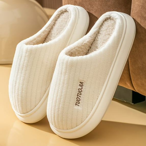 Pmoiste Women House Slippers Memory Foam Comfy Stripes Light EVA Couple Shoes Casual Winter Soft Warm Bedroom Slippers