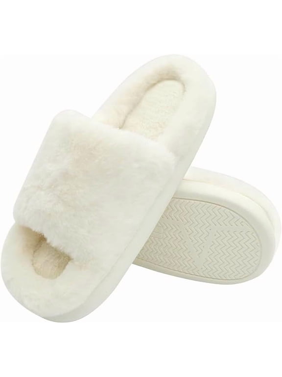 House Slippers For Woman Open Toe, Slides For Women Men Platform, Cute Slippers for Women Indoor Outdoor Fluffy Slippers- SZ 9.5-10