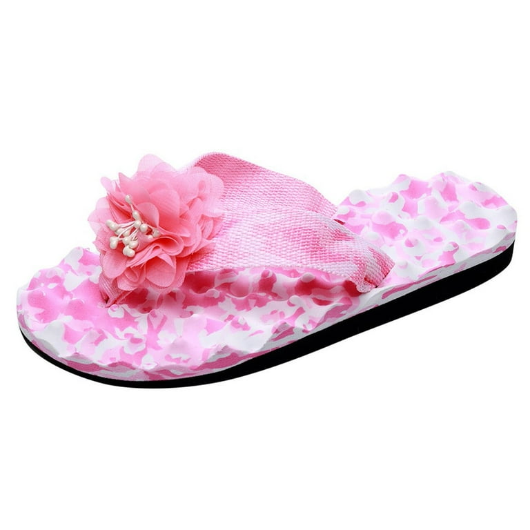 Ladies Slippers Flower Flat Red Design Rubber Flip-Flop Casual Slippers  Size 5