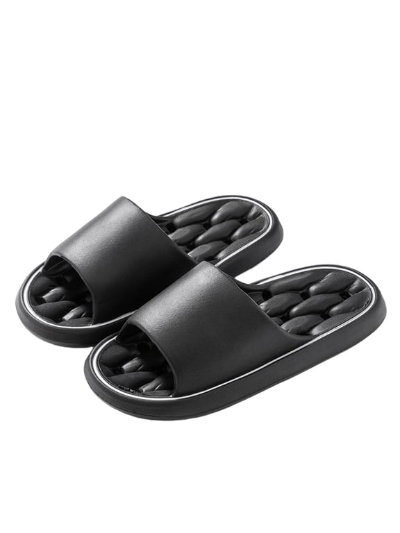 House Slippers Shoes for Women Men with Arch Support Quick Drying Anti-Slip Lightweight Massage Shower Sandals Comfy Beach Pool Slides Black 6.5-7