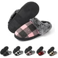 thumbnail image 1 of House Slippers for Woman Men, womens Checkered Slippers on House Shoes Cozy Memory Foam Scuff plaid Shoes with Fuzzy Faux Fur Comfortable Anti-Slip Warm Fuzzy indoor outdoor, 1 of 5