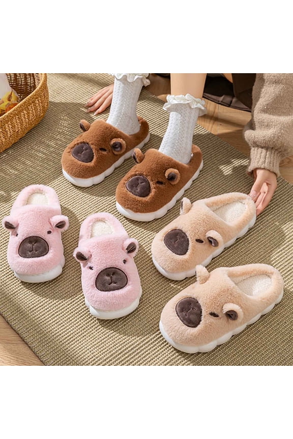 House Slippers for Woman Non-Slip Round Toe Thick Soled Slip-on Slides Outdoor Indoor Home Household Silent Fashionable Fall Winter Warm Sandals for Couples