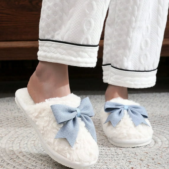 House Slippers for Woman,Slippers for Women Indoor and Outdoor with Memory Foam Insole,Women Bow Slipper for Fall Winter Thick Sole Indoor Cute Fuzzy Footwear
