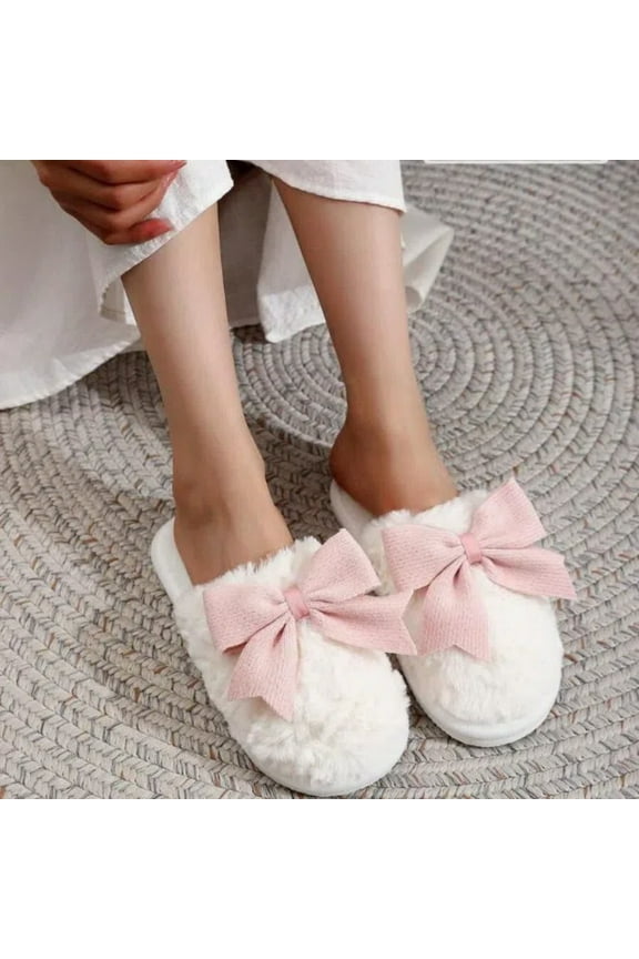 House Slippers for Woman,Slippers for Women Indoor and Outdoor with Memory Foam Insole,Women Bow Slipper for Fall Winter Thick Sole Indoor Cute Fuzzy Footwear