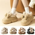 thumbnail image 1 of House Slippers Women Bow Wrapped Feet Slippers Leather Winter Warm Comfortable House Shoes Women House Shoes Beige 39, 1 of 3