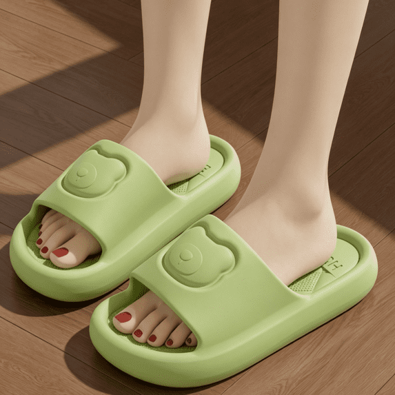 House Slippers for Women, Memory Foam Open Toe Slippers, Indoor Summer Slippers, Soft Thick EVA Bedroom Slippers, Comfortable Non‑Slip Casual Home Footwear for Daily Household Use Green