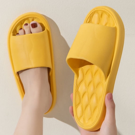 House Slippers for Women, Memory Foam Slippers, Unisex Open Toe Slides, Soft EVA Indoor Slippers, Comfort Summer Slippers for Relaxing Household Daily Wear Yellow