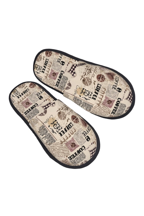 House Slippers for Women Men - Abstract Coffee With Letters Lightweight House Shoes Fuzzy Slippers, Soft Slip-On Cozy House Slippers for Woman Indoor Outdoor