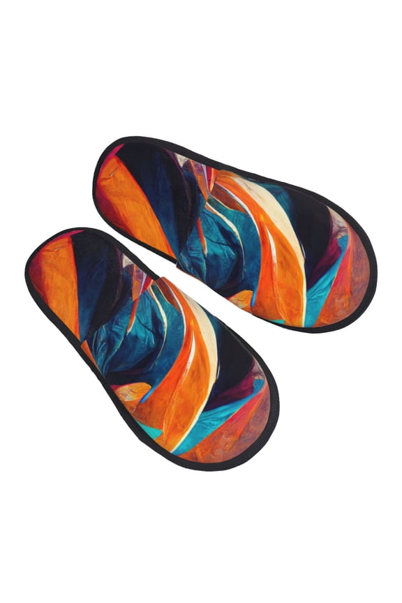 House Slippers for Women Men - Abstract Fabric Color Waves Lightweight House Shoes Fuzzy Slippers, Soft Slip-On Cozy House Slippers for Woman Indoor Outdoor