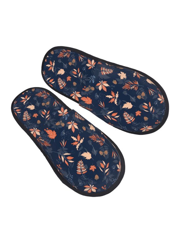 House Slippers for Women Men - Autumn Leaves With Blue Lightweight House Shoes Fuzzy Slippers, Soft Slip-On Cozy House Slippers for Woman Indoor Outdoor