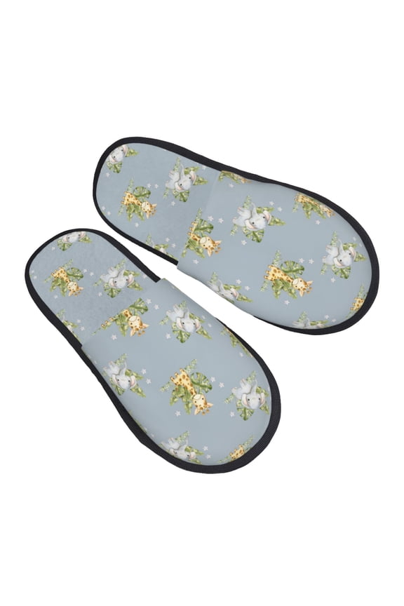 House Slippers for Women Men - Baby Elephant Giraffe Lightweight House Shoes Fuzzy Slippers, Soft Slip-On Cozy House Slippers for Woman Indoor Outdoor